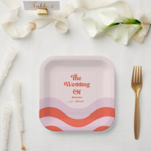 Assiettes En Carton Mariage Moderne Rétro Typographie Rose Et Orange P