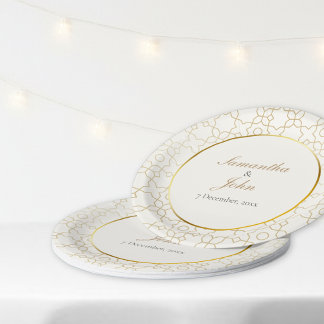Assiettes En Carton Mariage motif Art Déco géométrique or