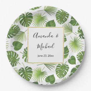 Assiettes En Carton Mariage Motif Feuille élégant Green Tropical