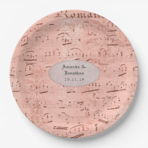Assiettes En Carton Mariage Musique Vintage Or Rose
