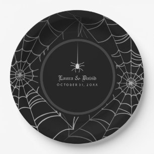 Assiettes En Carton Mariage noir et blanc de toile d'araignée de