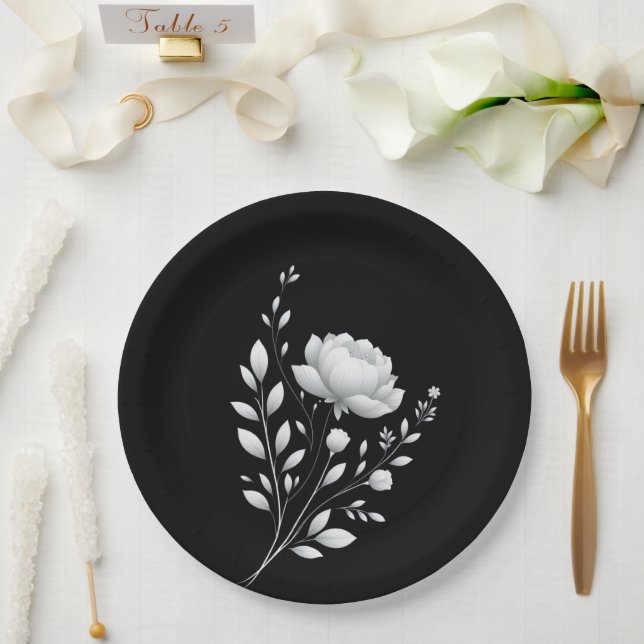 Assiettes En Carton Mariage noir et blanc moderne (Mariage)
