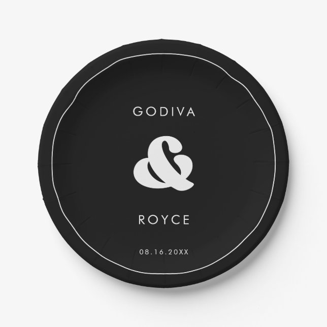 Assiettes En Carton Mariage noir et blanc rétro élégant (Devant)