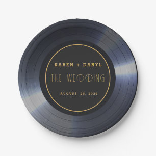 Assiettes En Carton Mariage noir Retro Vinyl Record