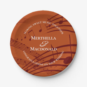 Assiettes En Carton Mariage Notes de Musique Orange Bourgogne Moderne 