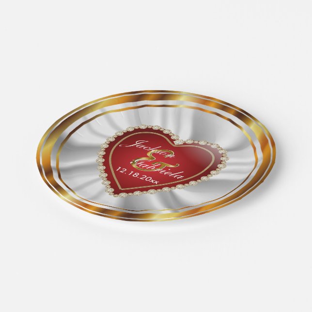 Assiettes En Carton Mariage or et rouge ou anniversaire (Angle)