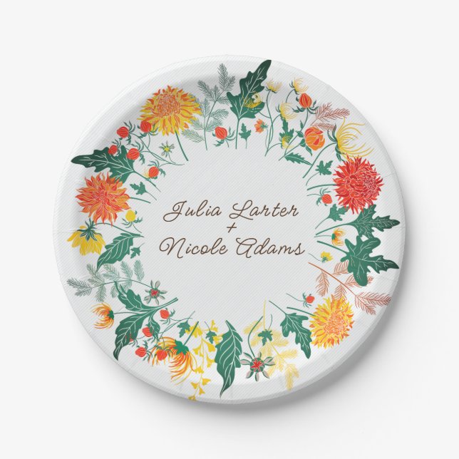 Assiettes En Carton Mariage Pastel Orange Yellow Spring Dahlia Fleurs (Devant)
