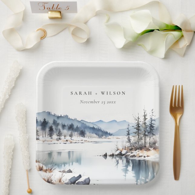 Assiettes En Carton Mariage paysager du lac de la neige d'hiver (Mariage)
