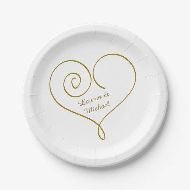 Assiettes En Carton Mariage personnalisé Gold Heart (Devant)