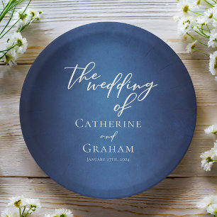 Assiettes En Carton Mariage personnalisé minimaliste bleu moderne