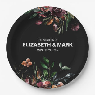 Assiettes En Carton Mariage personnalisé Moody Watercolor Florals