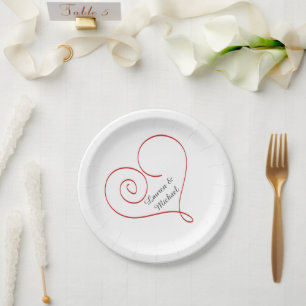Assiettes En Carton Mariage personnalisé par coeur rouge