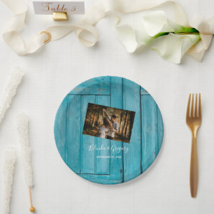 Assiettes En Carton Mariage photo en bois bleu rustique