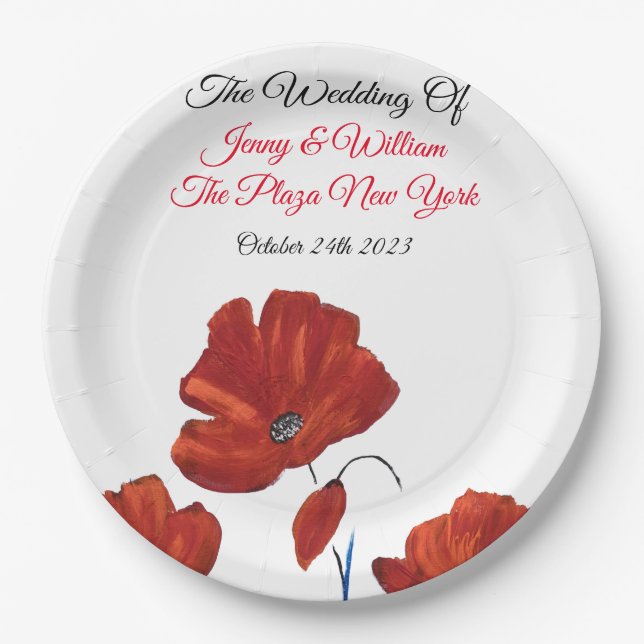 Assiettes En Carton Mariage Red Poppies (Devant)