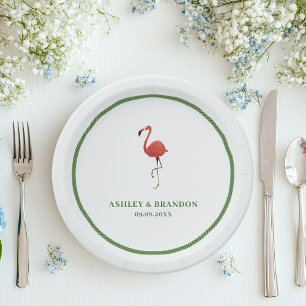 Assiettes En Carton Mariage Rétro Plage Tropiques Flamant Rose