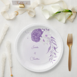 Assiettes En Carton mariage romantique blanc & violet