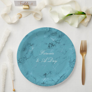 Assiettes En Carton Mariage romantique en marbre bleu Aqua