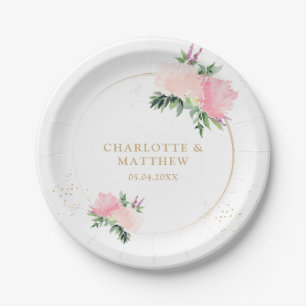 Assiettes En Carton Mariage romantique Floral Gold