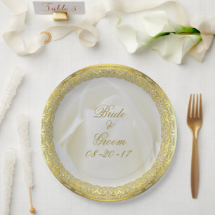Assiettes En Carton Mariage Rose Abstrait Gold Lace