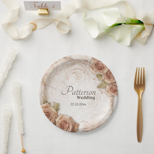 Assiettes En Carton Mariage Rose de couleur douce (Mariage)