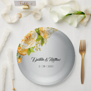 Assiettes En Carton Mariage Rose d'or Silver Romance