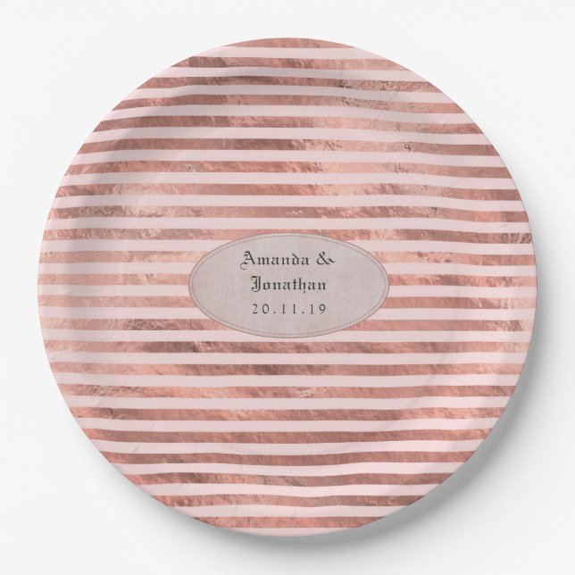 Assiettes En Carton Mariage rose Gold et Blush Foil (Devant)
