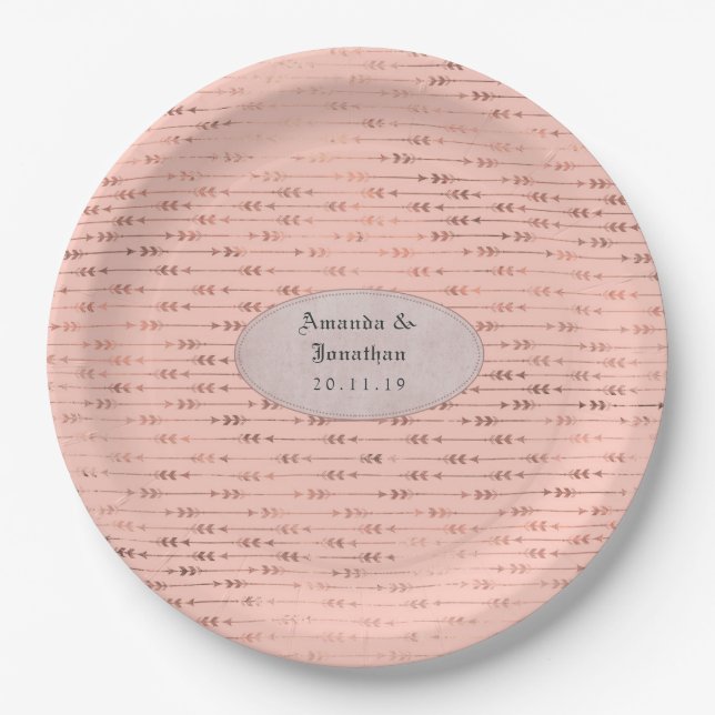 Assiettes En Carton Mariage rose Gold et Flèches Flush Foil (Devant)