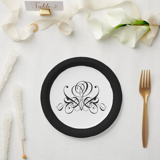 Assiettes En Carton Mariage Rose noir Calligraphie (Mariage)