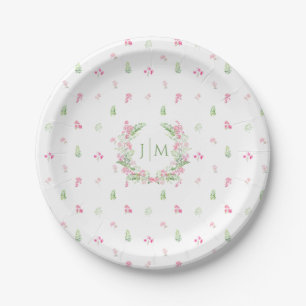 Assiettes En Carton Mariage rose vert en fleurs