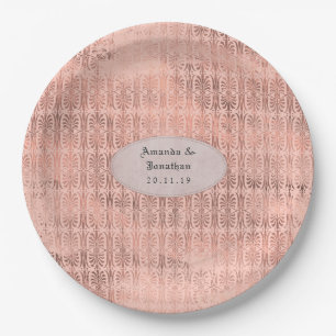 Assiettes En Carton Mariage Rose vintage or et flush Foil
