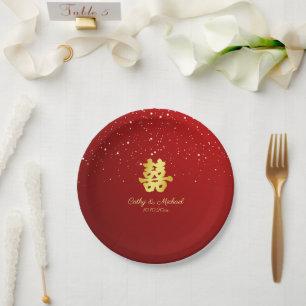 Assiettes En Carton Mariage rouge flocon de neige double bonheur Pap
