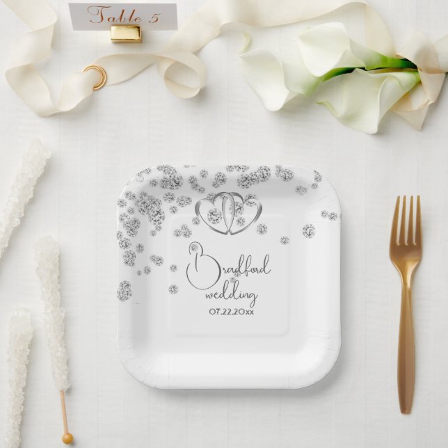 Assiettes En Carton Mariage Royal Blue Diamonds & Hearts (Mariage)