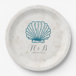 Assiettes En Carton Mariage Royal Blue Rustic Seashell