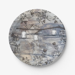 Assiettes En Carton Mariage Rustique avec Pots Mason et Oiseaux de l'A