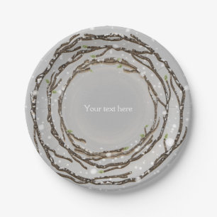 Assiettes En Carton Mariage rustique d'hiver Branches & neige de campa