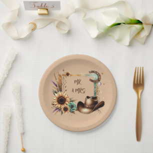 Assiettes En Carton Mariage rustique occidental M & Mme 7 pouces fête