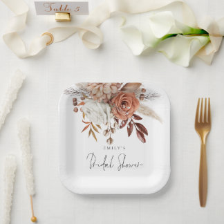 Assiettes En Carton Mariage Rustique Terracotta Fleurs Nom Shower de M