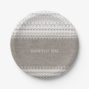 Assiettes En Carton Mariage rustique toile de jute et dentelle élégant