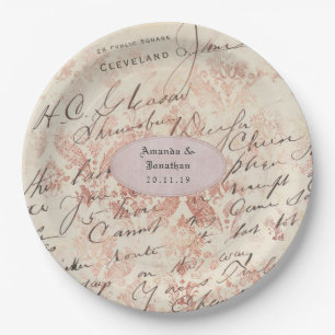 Assiettes En Carton Mariage Shabby-Chic Or Rose Personnalisé