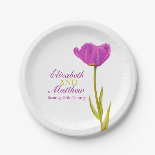 Assiettes En Carton Mariage simple violet tulip art nommé plaque en pa (Devant)
