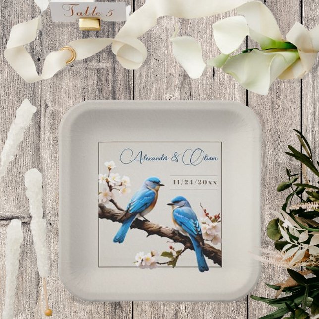Assiettes En Carton Mariage Spring Bluebirds (Spring Bluebirds Wedding Paper Plates)