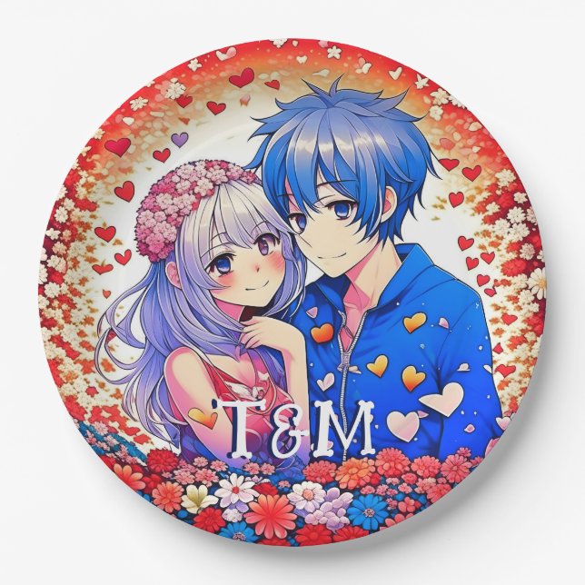 Assiettes En Carton Mariage sur le thème des anime mignons  (Devant)