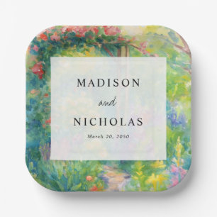 Assiettes En Carton Mariage sur le thème du jardin à l'aquarelle fanta