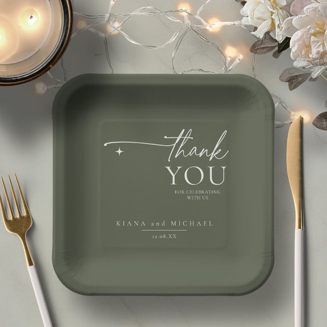 Assiettes En Carton Mariage tout simple Chic Merci Moss Green ID1046 (Créateur téléchargé)