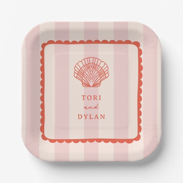 Assiettes En Carton Mariage Tropical Pink Striped (Recto)