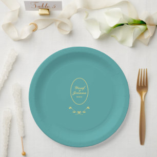 Assiettes En Carton Mariage turquoise et Gold