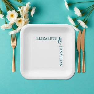 Assiettes En Carton Mariage Typographie Moderne Sarcelle Foncé