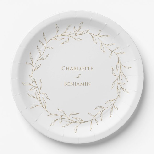 Assiettes En Carton Mariage Végétal Or Classique (Devant)