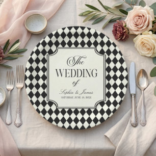 Assiettes En Carton Mariage Vintage Luxueux Noir Ivoire de l'Argent An