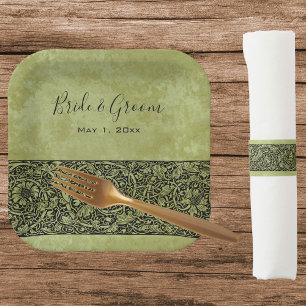 Assiettes En Carton Mariage vintage, Parchemin Floral Fleur Victorien